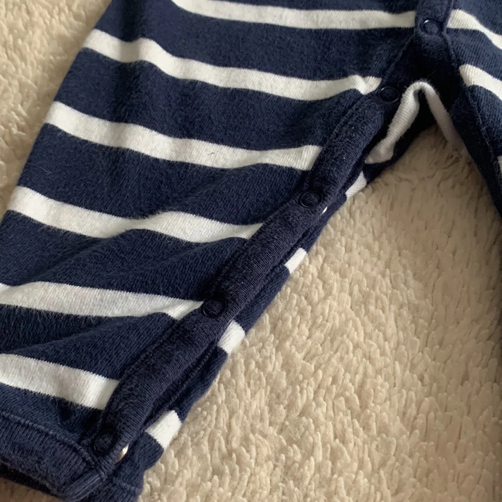 Ralph Lauren 6M Navy Blue & White Stripe Romper EUC Coverall